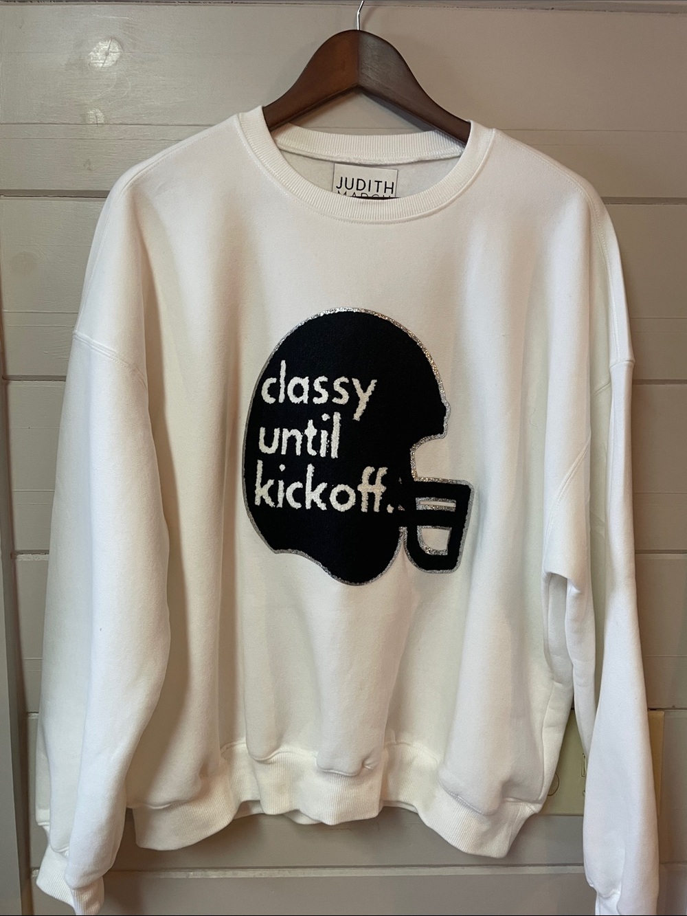 Judith March Classy Until Kickoff White Sweatshirt Size M.